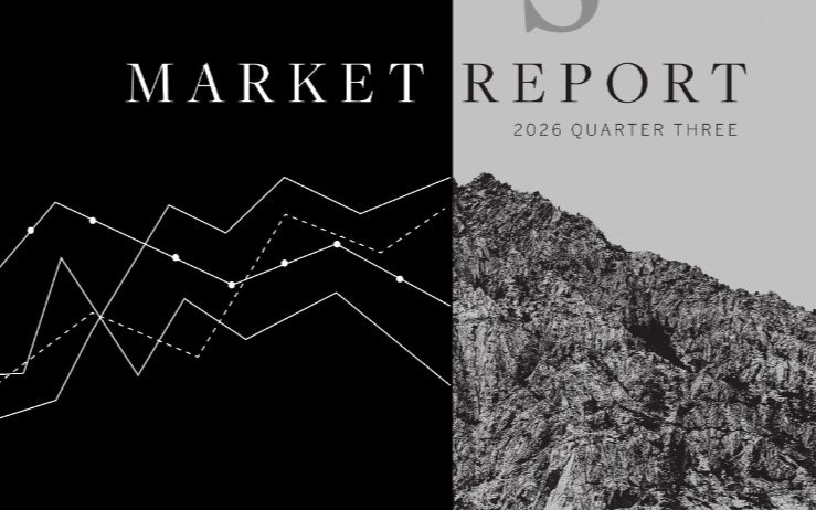Cover of the Sierra Sotheby's International Realty Q3 2026 Market Report, with chart lines over a black panel beside a granite mountain